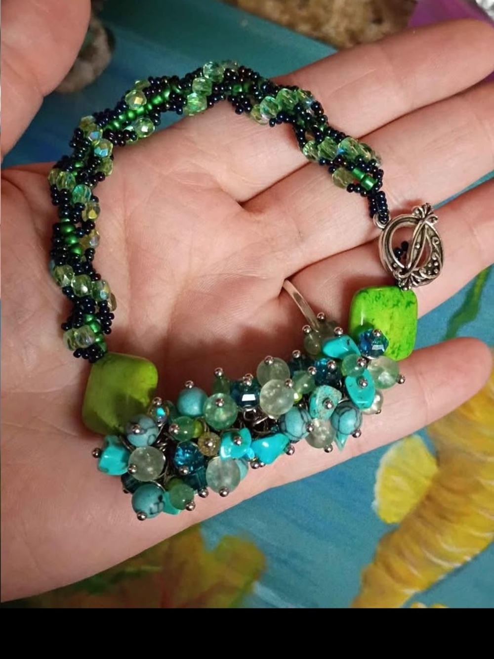 Spiral Mint & Moss Artisan Bracelet